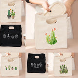Cactus Plant Lunch Bags for Women Canvas High Capacity School Food Storage Bags