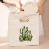Cactus Plant Lunch Bags for Women Canvas High Capacity School Food Storage Bags