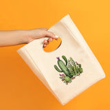 Cactus Plant Lunch Bags for Women Canvas High Capacity School Food Storage Bags