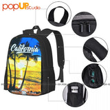 California Republic Cali Beach Palm Tree Urban Backpack Large Capacity Print