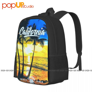 California Republic Cali Beach Palm Tree Urban Backpack Large Capacity Print