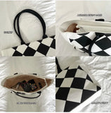 Chequer Pattern Women Casual Tote Large Capacity Canvas Handbag
