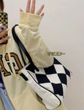 Chequer Pattern Women Casual Tote Large Capacity Canvas Handbag