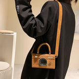 Camera Shape Box Purse Faux Suede Top Handle Crossbody Clutch Bag