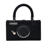 Camera Shape Box Purse Faux Suede Top Handle Crossbody Clutch Bag