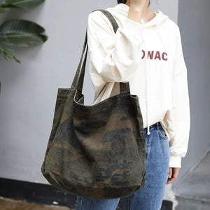 Camouflage Canvas Shoulder Bag Ladies Hand Bags Overize Purse Large Casual Bags