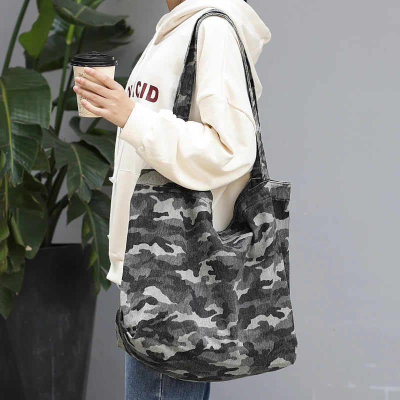 Camouflage Canvas Shoulder Bag Ladies Hand Bags Overize Purse Large Casual Bags