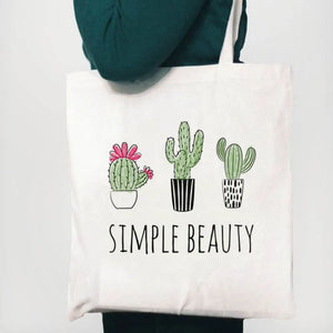 Cactus Drawing Print Canvas Tote Bag