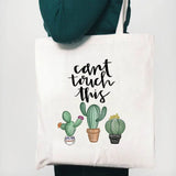 Cactus Drawing Print Canvas Tote Bag