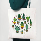 Cactus Drawing Print Canvas Tote Bag