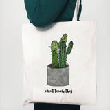 Cactus Drawing Print Canvas Tote Bag