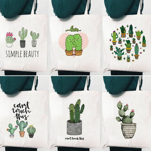 Cactus Drawing Print Canvas Tote Bag