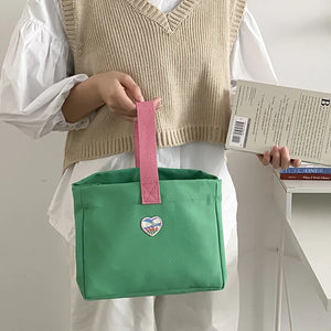 Candy Canvas Lunch Bag Portable Food Pouch Picnic Tote Handbag