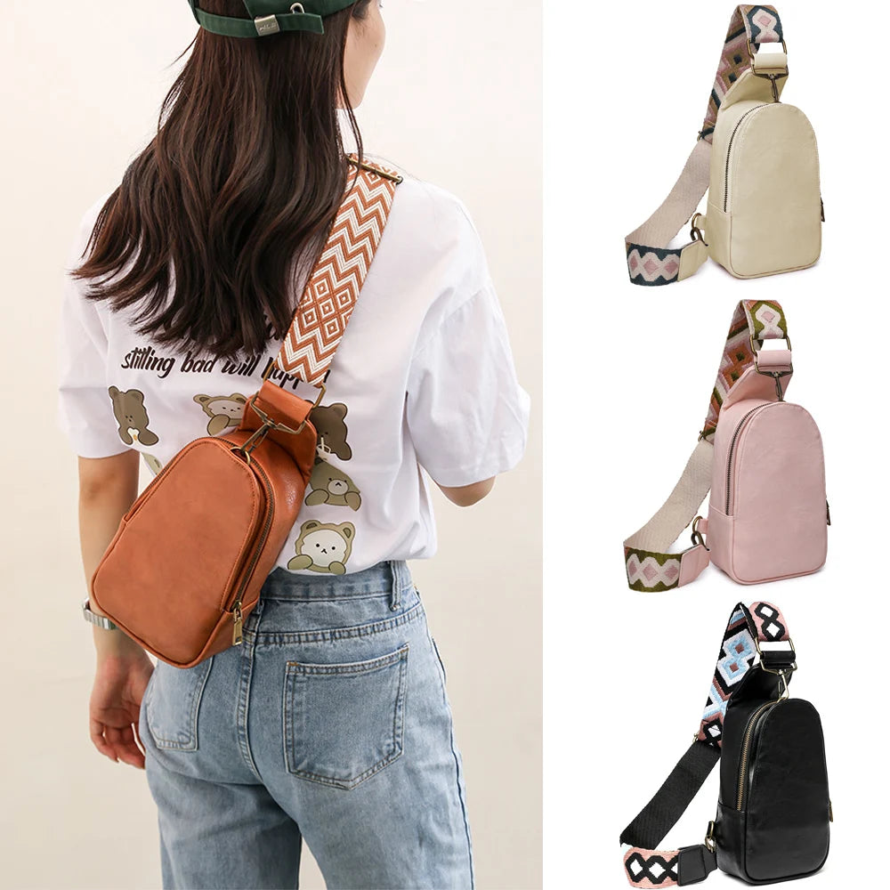 Candy Leather Sling Bags Women Guitar Strap Crossbody Purse Vegan Vintage
