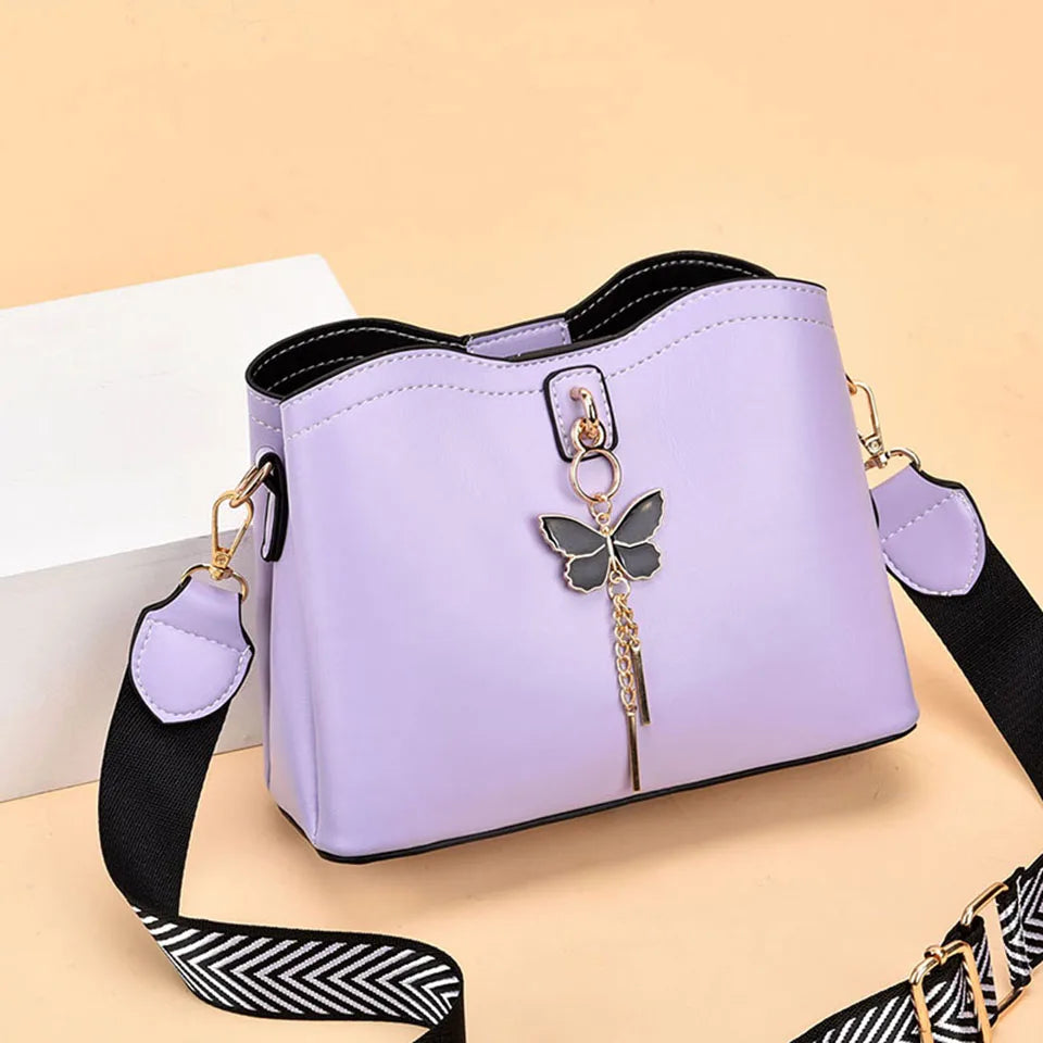 Candy Leather Small Crossbody Shoulder Bags For Women Butterfly Decor