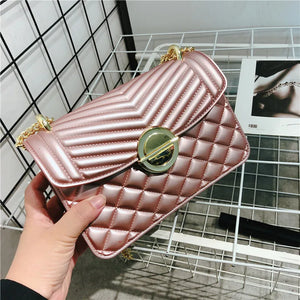 Green Grey Quilted Jelly Bag with Chain Shoulder Strap