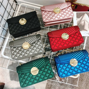 Green Grey Quilted Jelly Bag with Chain Shoulder Strap