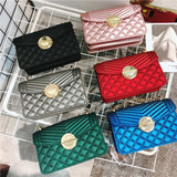 Green Grey Quilted Jelly Bag with Chain Shoulder Strap