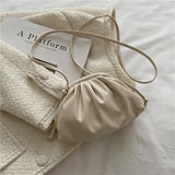 Soft Pu Leather Candy Pleated Shoulder Bag Clip Cloud Crossbody Clutch