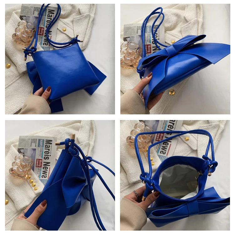 Candy Pu Leather Ladies Shoulder Bag with Big Bow Decoration