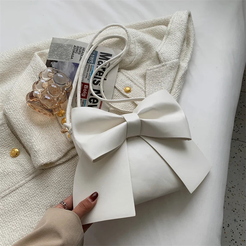Candy Pu Leather Ladies Shoulder Bag with Big Bow Decoration