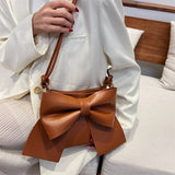 Candy Pu Leather Ladies Shoulder Bag with Big Bow Decoration