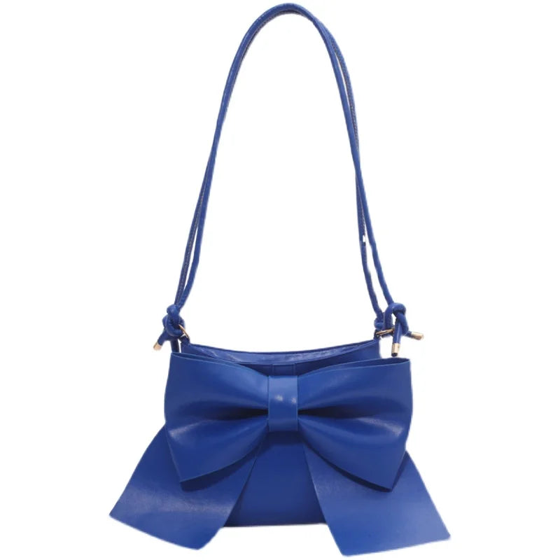 Candy Pu Leather Ladies Shoulder Bag with Big Bow Decoration