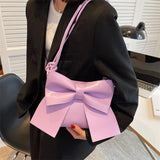 Candy Pu Leather Ladies Shoulder Bag with Big Bow Decoration