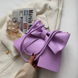 Candy Pu Leather Ladies Shoulder Bag with Big Bow Decoration