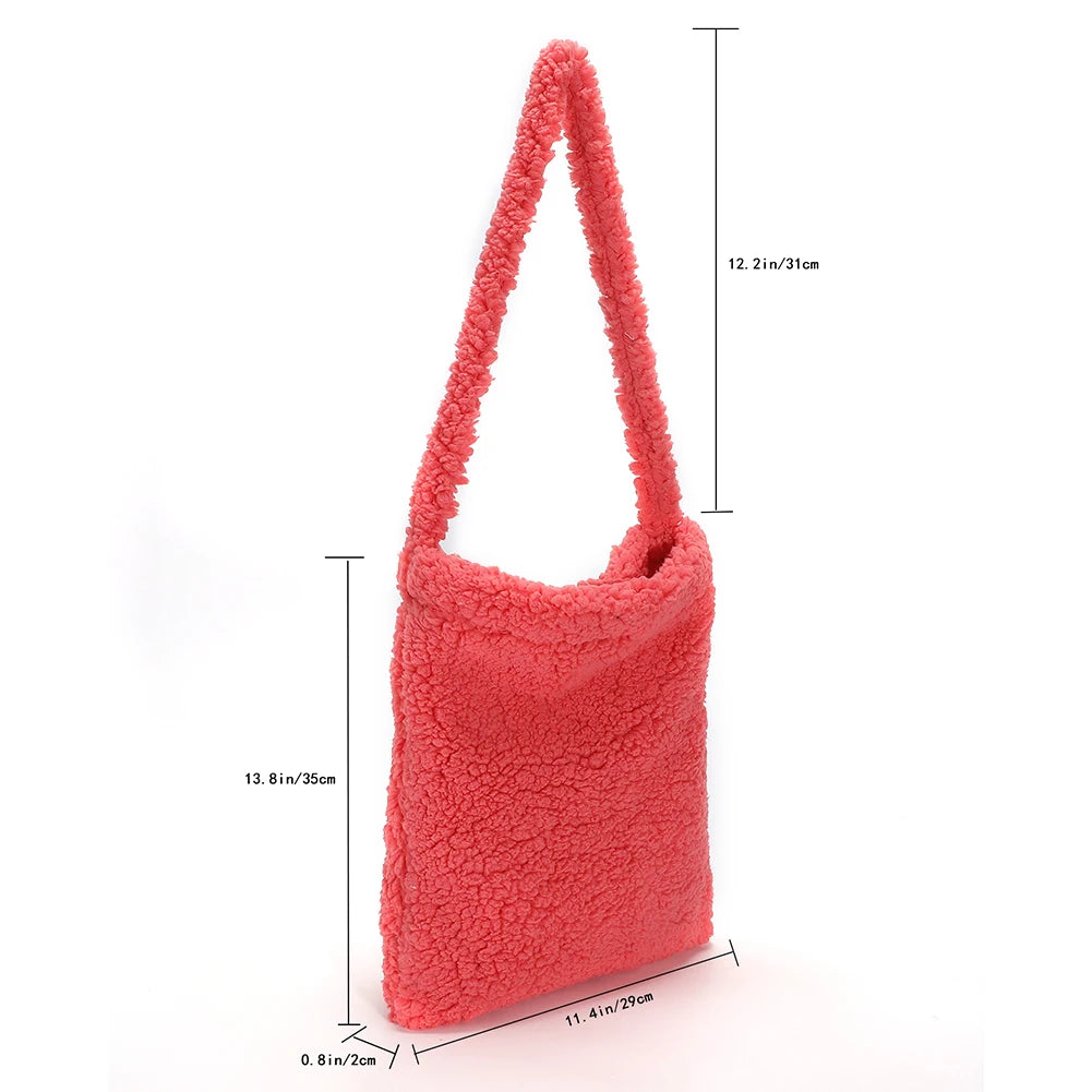 Soft Fleece Candy Purse Shoulder Bag for Autumn Winter Ladies