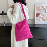 Soft Fleece Candy Purse Shoulder Bag for Autumn Winter Ladies