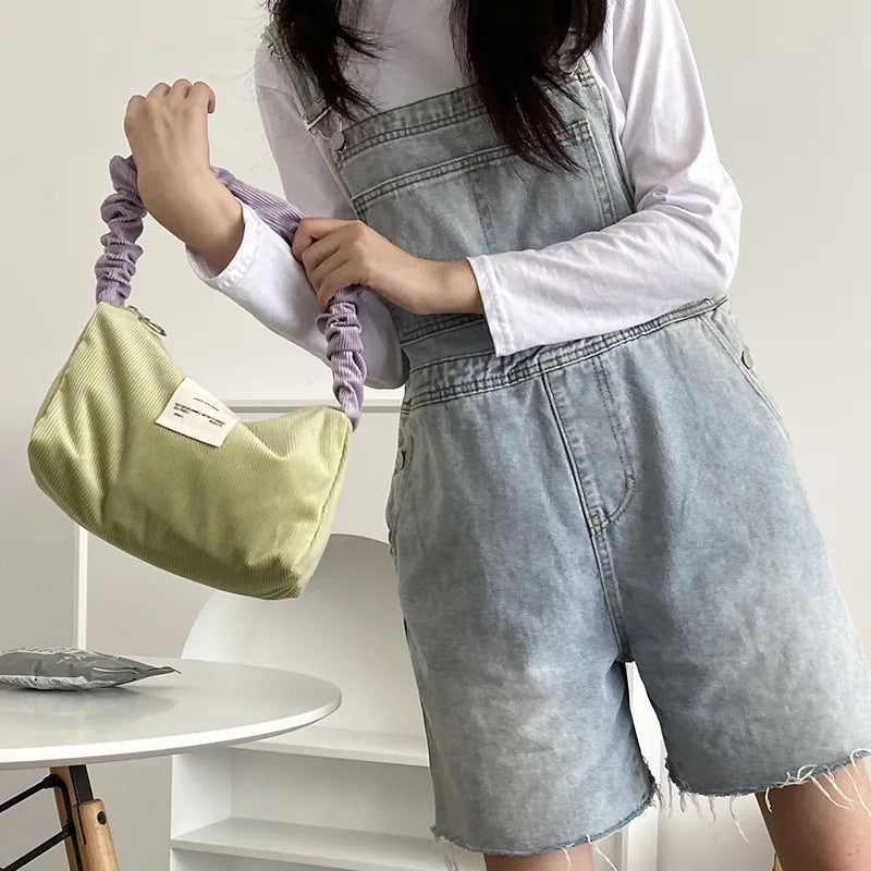 Candy Women Shoulder Bag Corduroy Handbag Small Tote Lady Underarm Bags