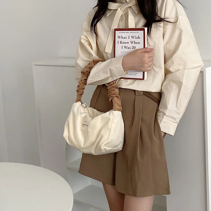 Candy Women Shoulder Bag Corduroy Handbag Small Tote Lady Underarm Bags