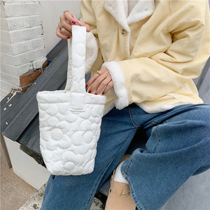 Candy Women Quilted Bucket Bag Small Shoulder Bags Flower Embroide