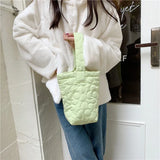 Candy Women Quilted Bucket Bag Small Shoulder Bags Flower Embroide