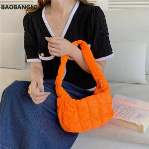 Candy Women Underarm Bag Pleated Hobos Handbags Plaid Female Tote Purse