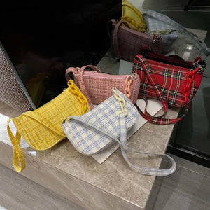 Candy Colors Chain Shoulder Bags Women Plaid Knitting Zipper Popular