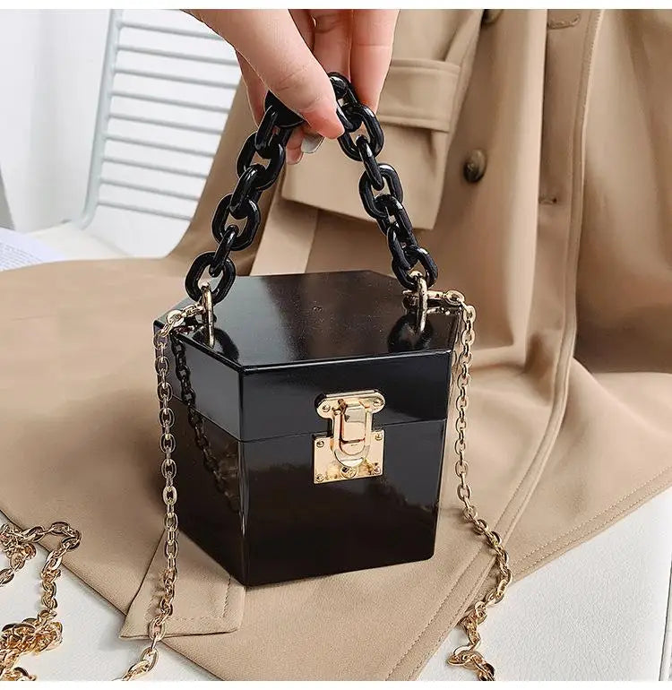 Resin Chain Acrylic Box Clutch Candy Colors Bag