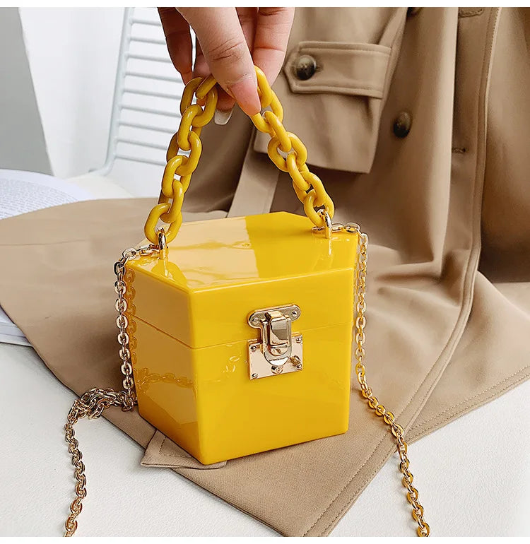 Resin Chain Acrylic Box Clutch Candy Colors Bag