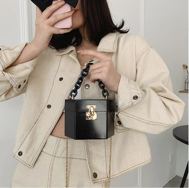 Resin Chain Acrylic Box Clutch Candy Colors Bag