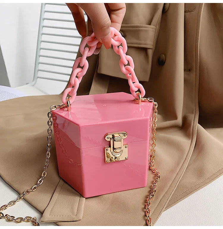 Resin Chain Acrylic Box Clutch Candy Colors Bag
