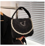 Candy Colors Corduroy Shoulder Bag for Women - Small Handbag Zipper Tote