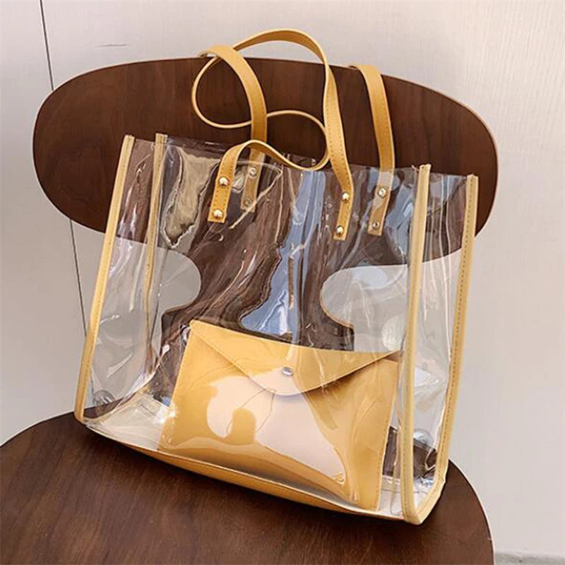 PVC Clear Transparent Tote Bags Women Large Casual Shopping Shoulder Hot
