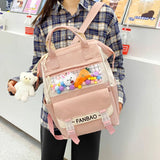 Women Canvas Backpack Waterproof Laptop Backpack 15 Pink