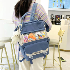 Women Canvas Backpack Waterproof Laptop Backpack 15 Pink