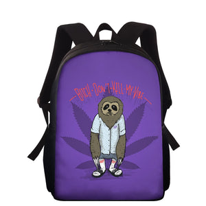 Cannabis Leaf School Bag Cartoon Sloth Students Book Daypack