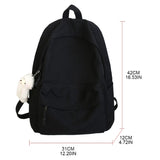 Canvas Backpack Daypack School Bag with Bear Pendant for Students Girl Gift