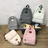 Canvas Backpack Plaid Women Student School Bag Casual Large Capacity Bags