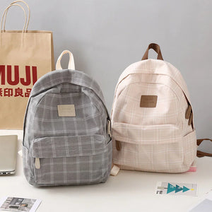 Canvas Backpack Plaid Women Student School Bag Casual Large Capacity Bags