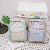 Canvas Backpack Women Teenager School Bag Splicing Knapsack Large Capacity